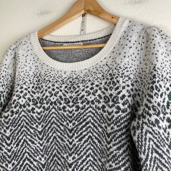 By Anthropologie Karolina Sweater Size LP Ivory Gray Floral Wool Jacquard Petite - Picture 10 of 16